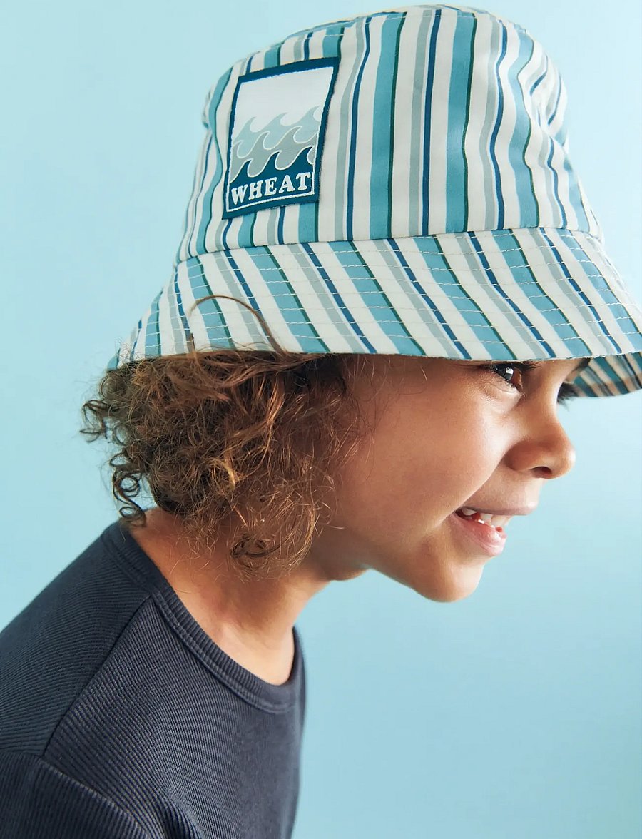 Wheat - Bucket Hat Tilo Badge - talveaksessuaarid - aqua stripe - 0