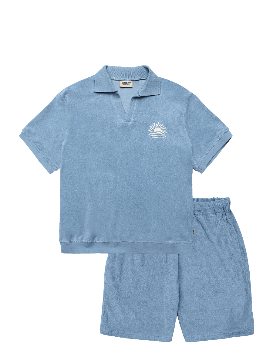 Wheat - Set Polo S/S & Shorts Marlo - set med kortärmad t-shirt - faded denim - 0