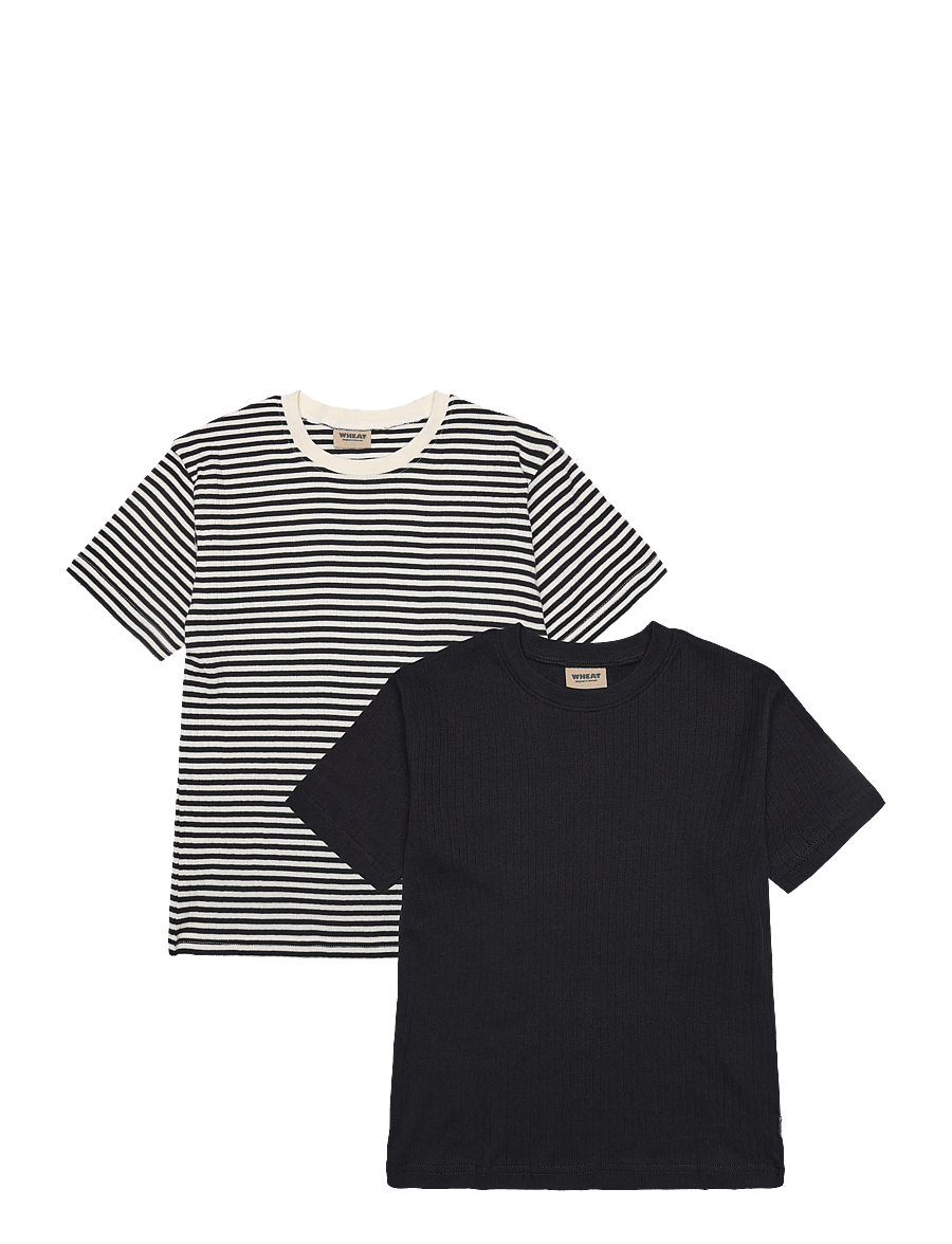 Wheat - 2 Rib T-shirt S/S Fabian - kortærmede t-shirts - navy rib stripe - 0