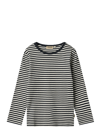 Wheat T-shirt L/S Stig - T-shirts - NAVY RIB STRIPE / navy