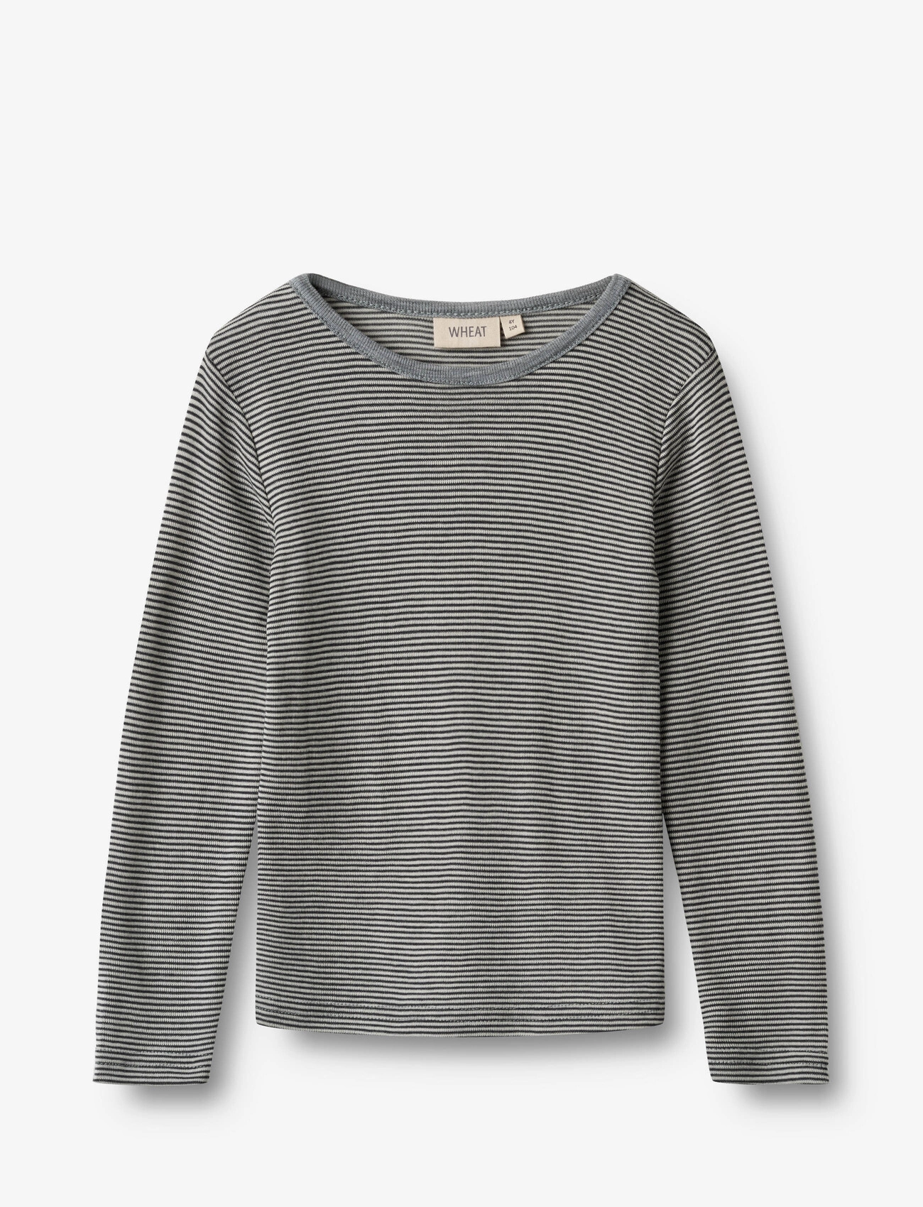Wheat Wool T-Shirt L/S Alfie - Toppar & T-shirts - NAVY STRIPE / navy