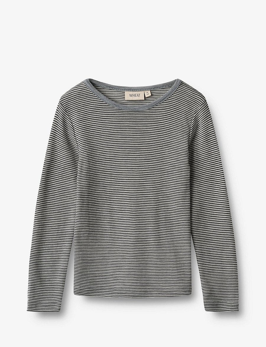 Wheat - Wool T-Shirt L/S Alfie - langärmelig - navy stripe - 0