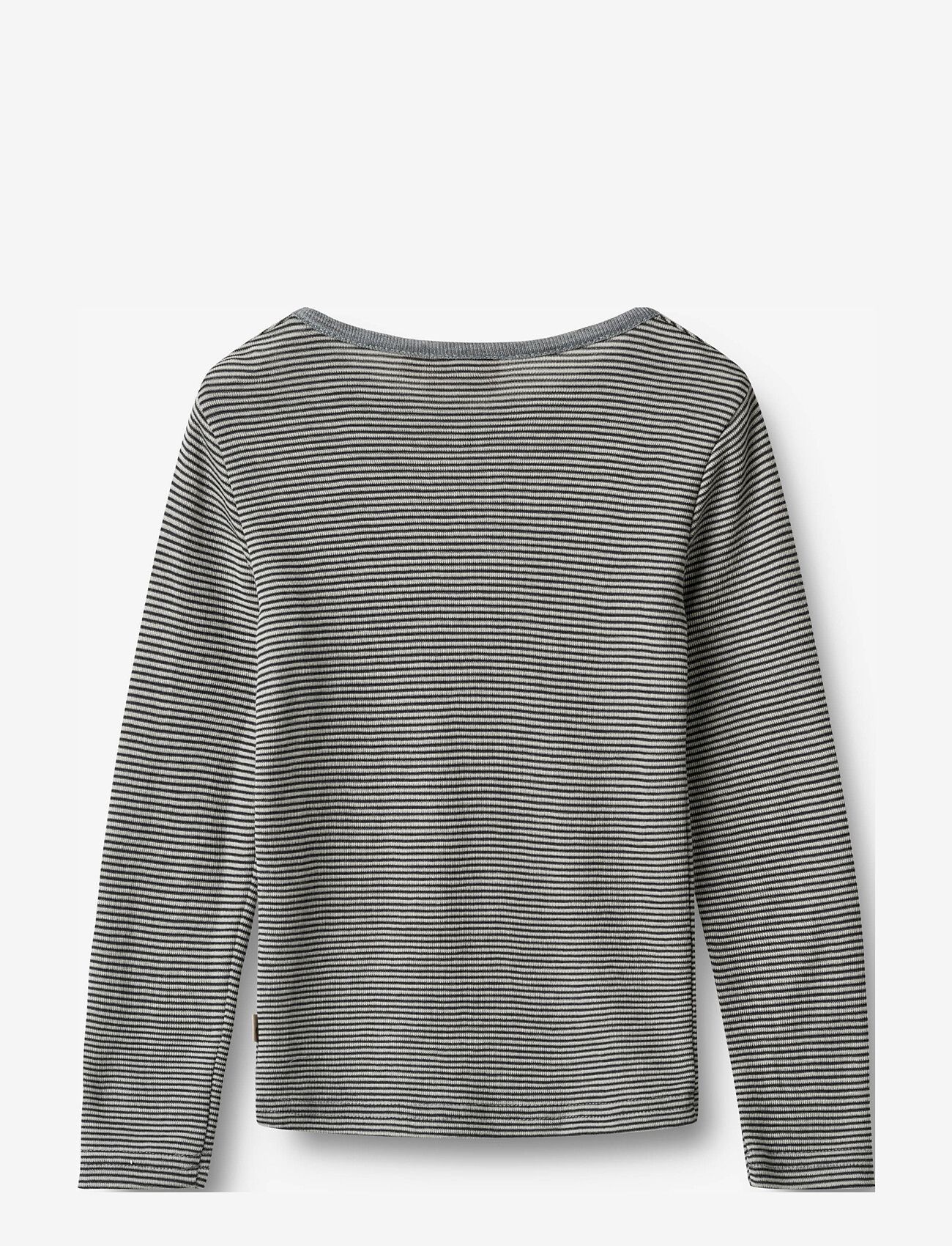 Wheat - Wool T-Shirt L/S Alfie - long-sleeved t-shirts - navy stripe - 1