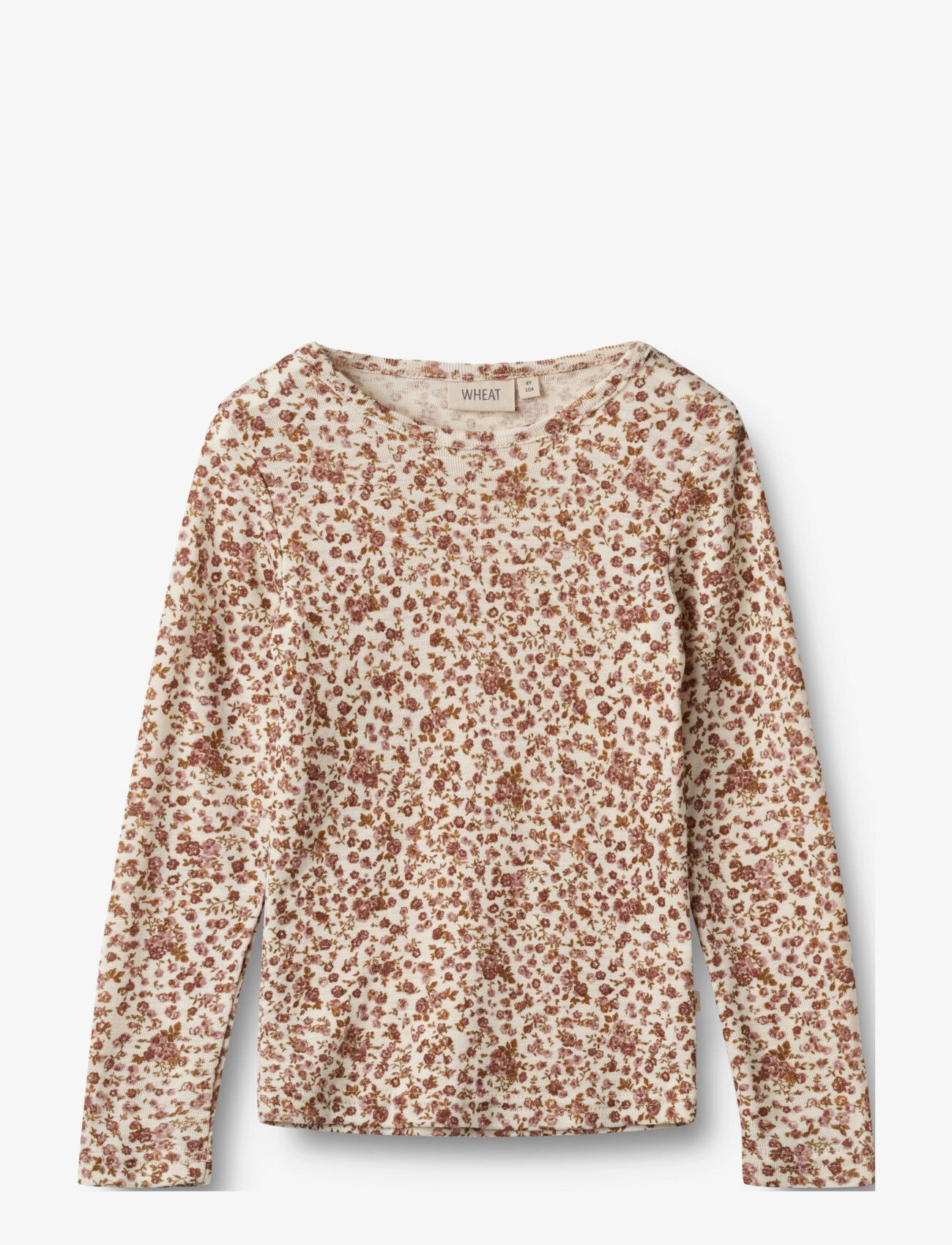Wheat Wool T-Shirt L/S Alfie - Toppar & T-shirts - ROSE FLOWERS / beige