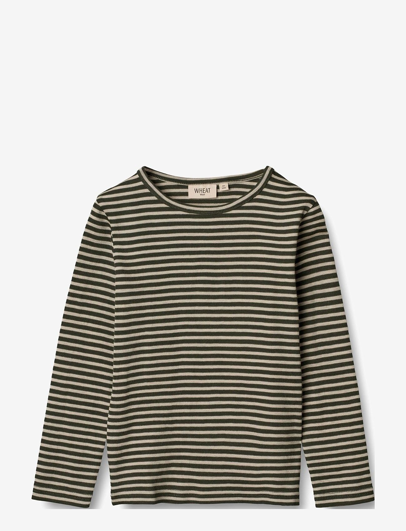 Wheat - Wool T-Shirt LS - green stripe - 0