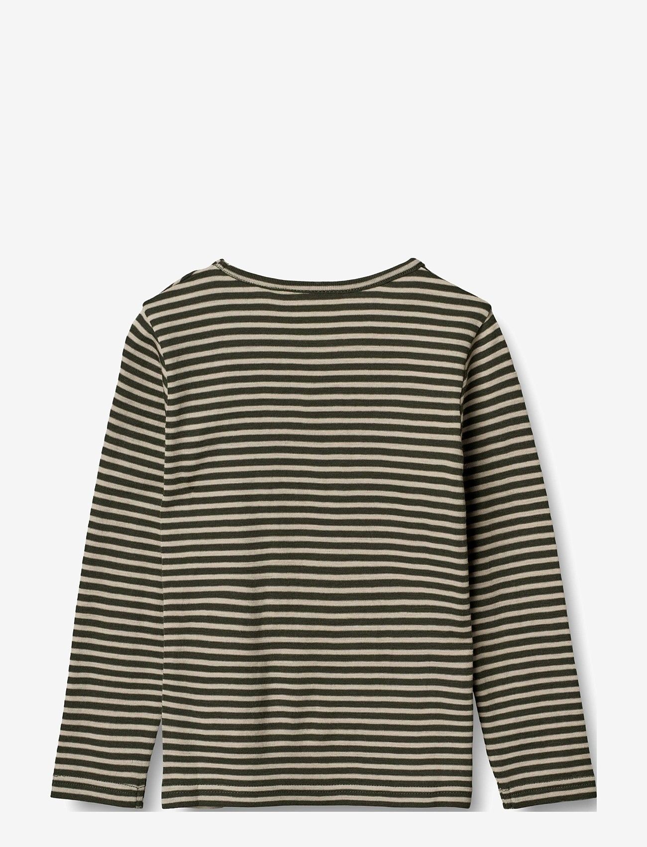 Wheat - Wool T-Shirt LS - green stripe - 1