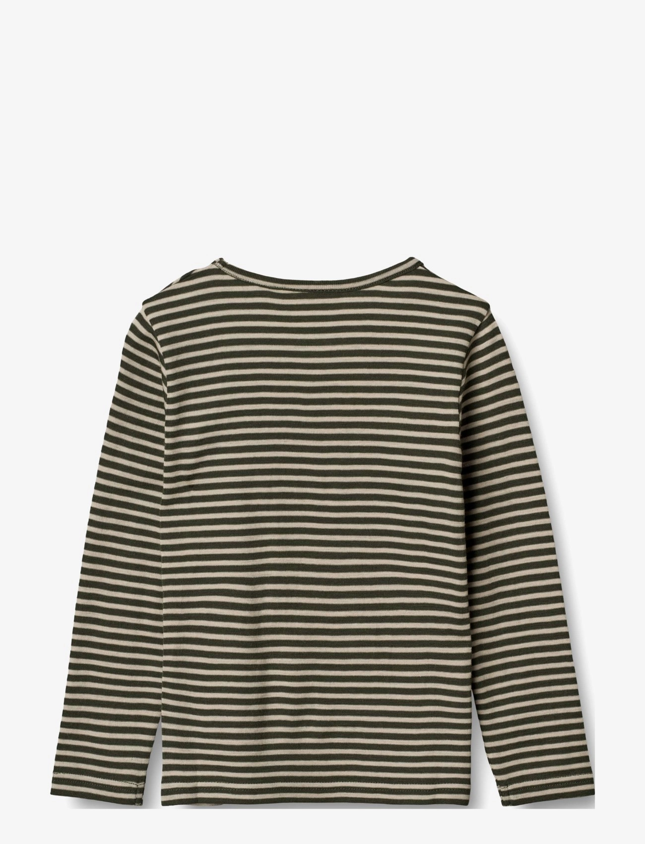 Wheat - Wool T-Shirt LS - green stripe - 1