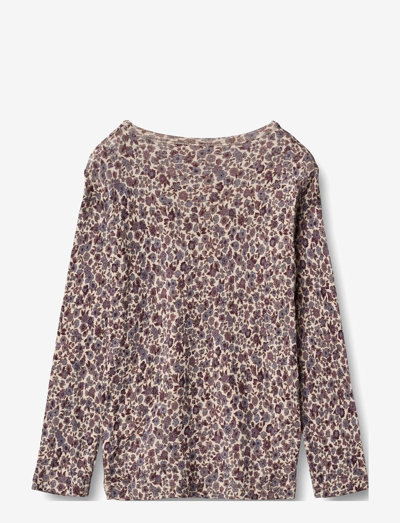Wheat - Wool T-Shirt LS - purple flowers - 1
