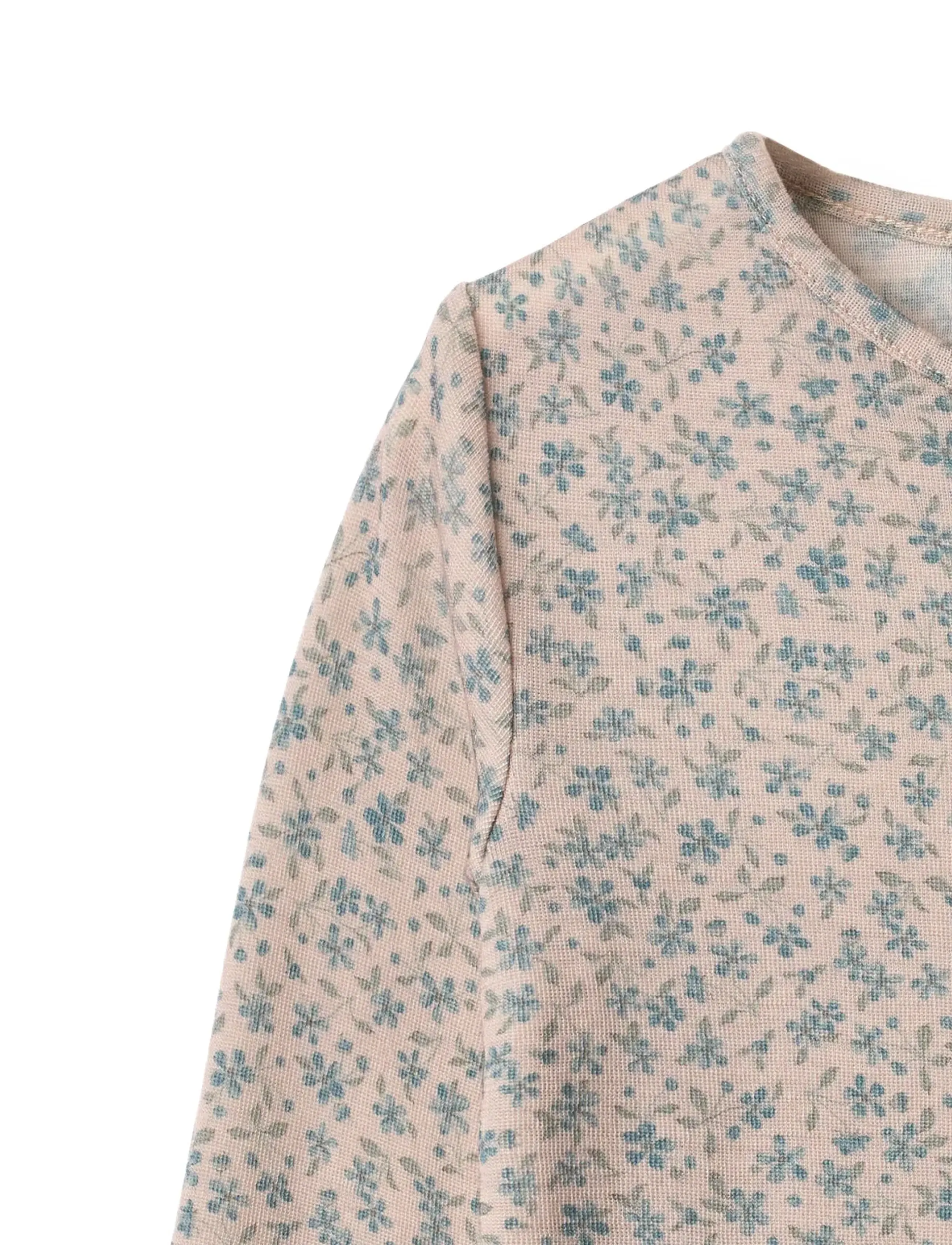 Wheat - Wool T-Shirt L/S Alfie - blue flowers - 2