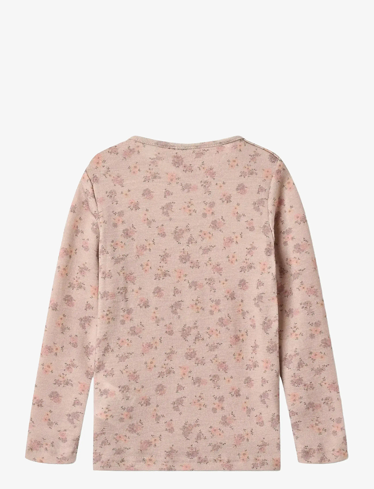 Wheat - Wool T-Shirt L/S Alfie - långärmade t-shirts - lilac flowers - 1