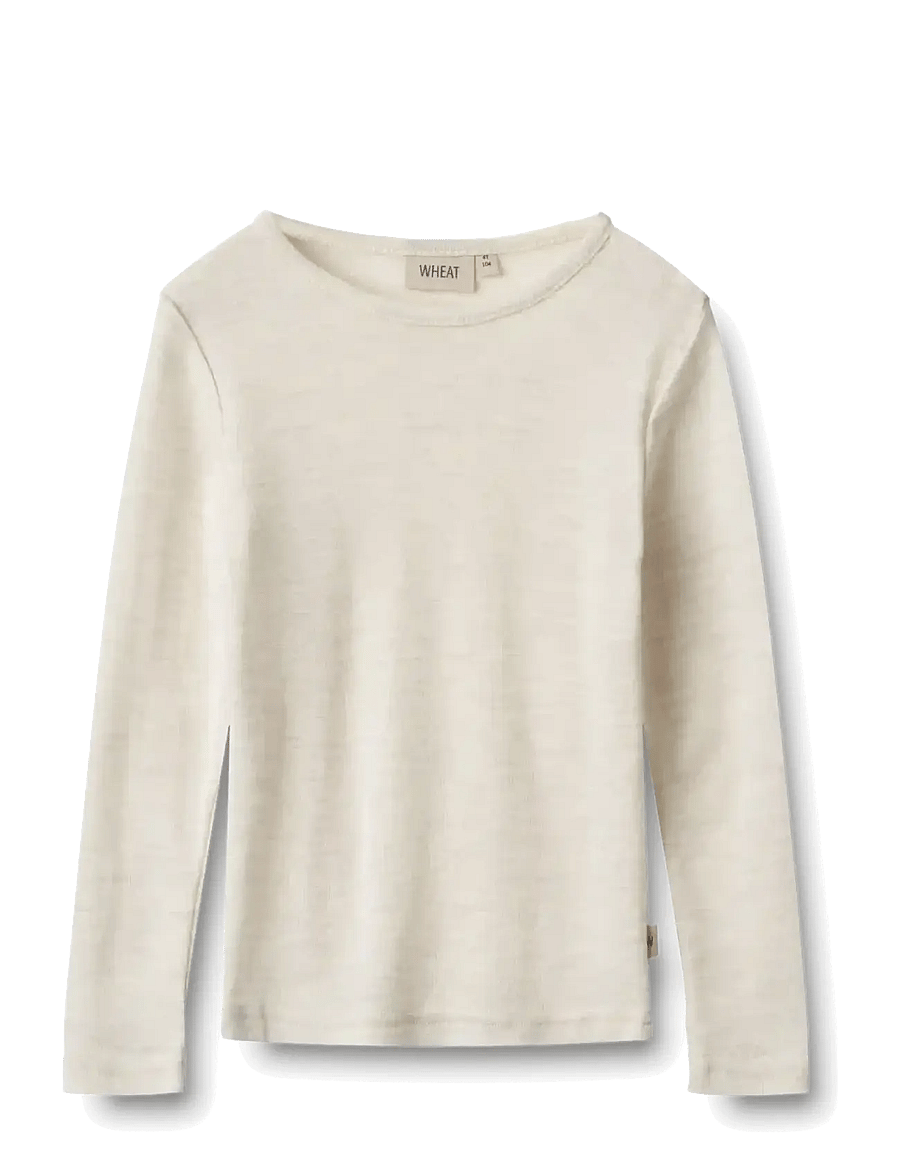 Wheat - Wool T-Shirt L/S Alfie - underställströjor - eggshell melange - 0