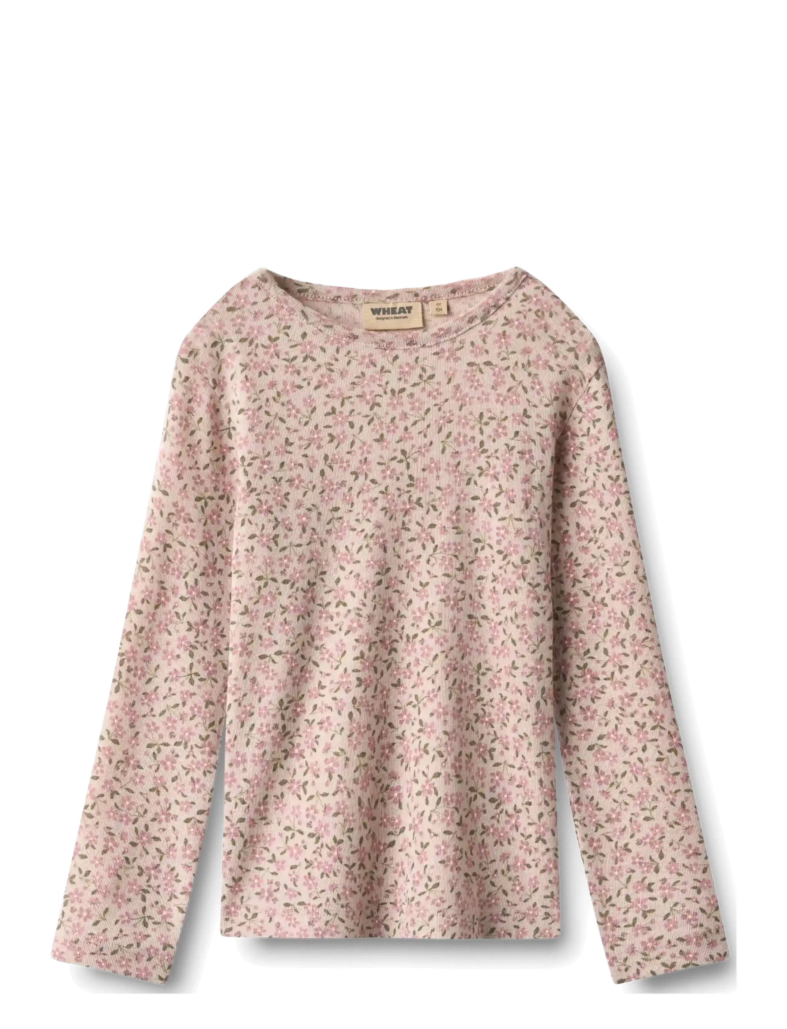 Wheat Wool T-Shirt L/S Alfie - Oberteile & T-Shirts - PALE LILAC FLOWERS / cream