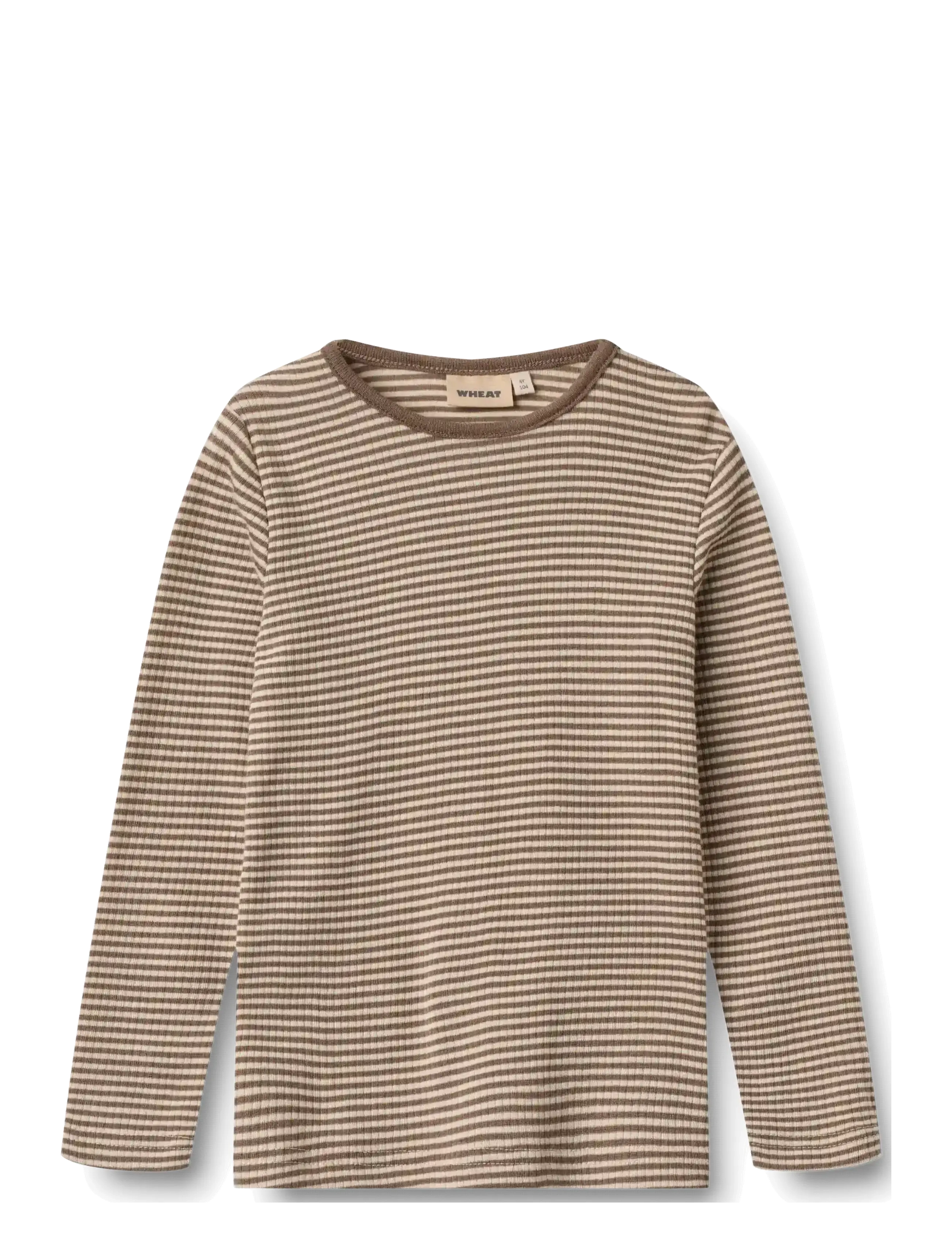 Wheat Wool T-Shirt L/S Alfie - Oberteile & T-Shirts - WOOD STRIPE / brown