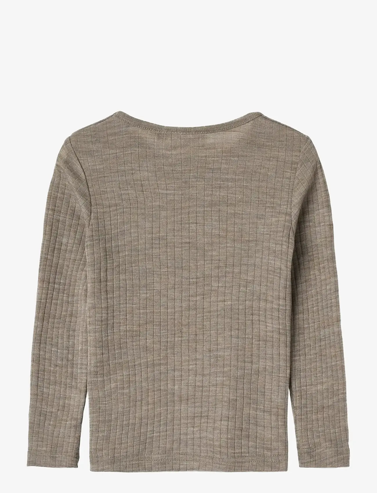 Wheat - Wool Silk t-shirt L/S Alfie - long-sleeved t-shirts - khaki melange - 1