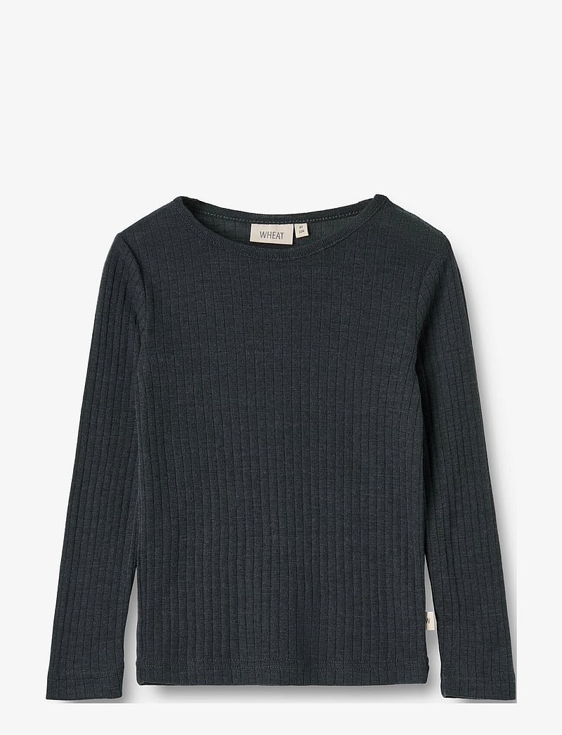 Wheat - Wool Silk t-shirt L/S Alfie - long-sleeved t-shirts - navy - 0