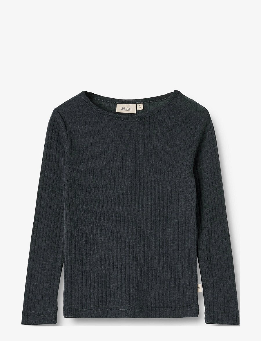 Wheat - Wool Silk t-shirt L/S Alfie - navy - 0