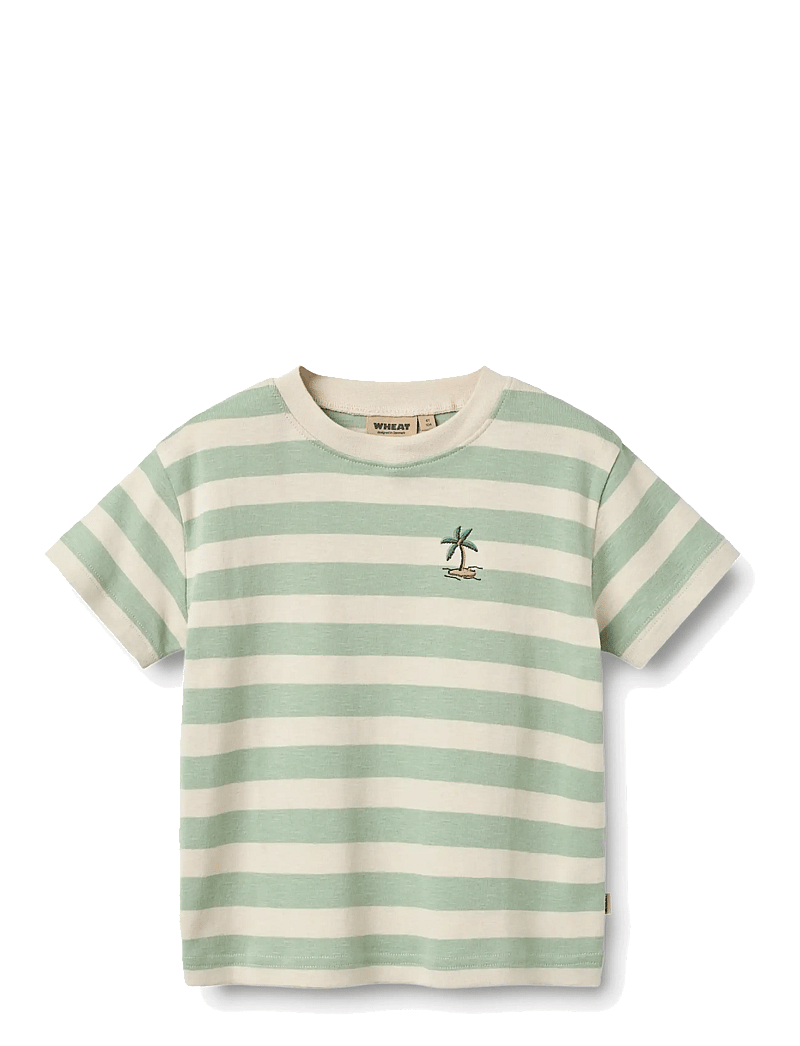 Wheat - T-shirt S/S Liam - kortärmade t-shirts - mint stripe - 0