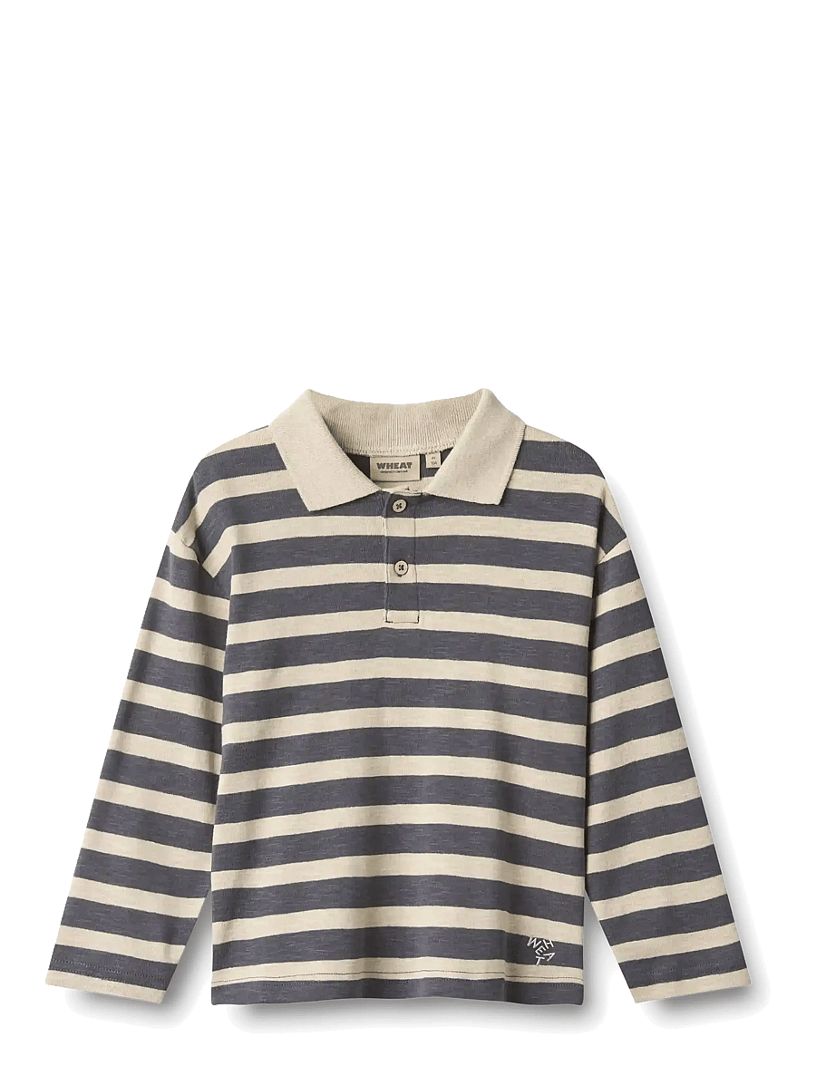 Wheat - Polo Shirt L/S Fred - langärmelig poloshirt - greyblue stripe - 1