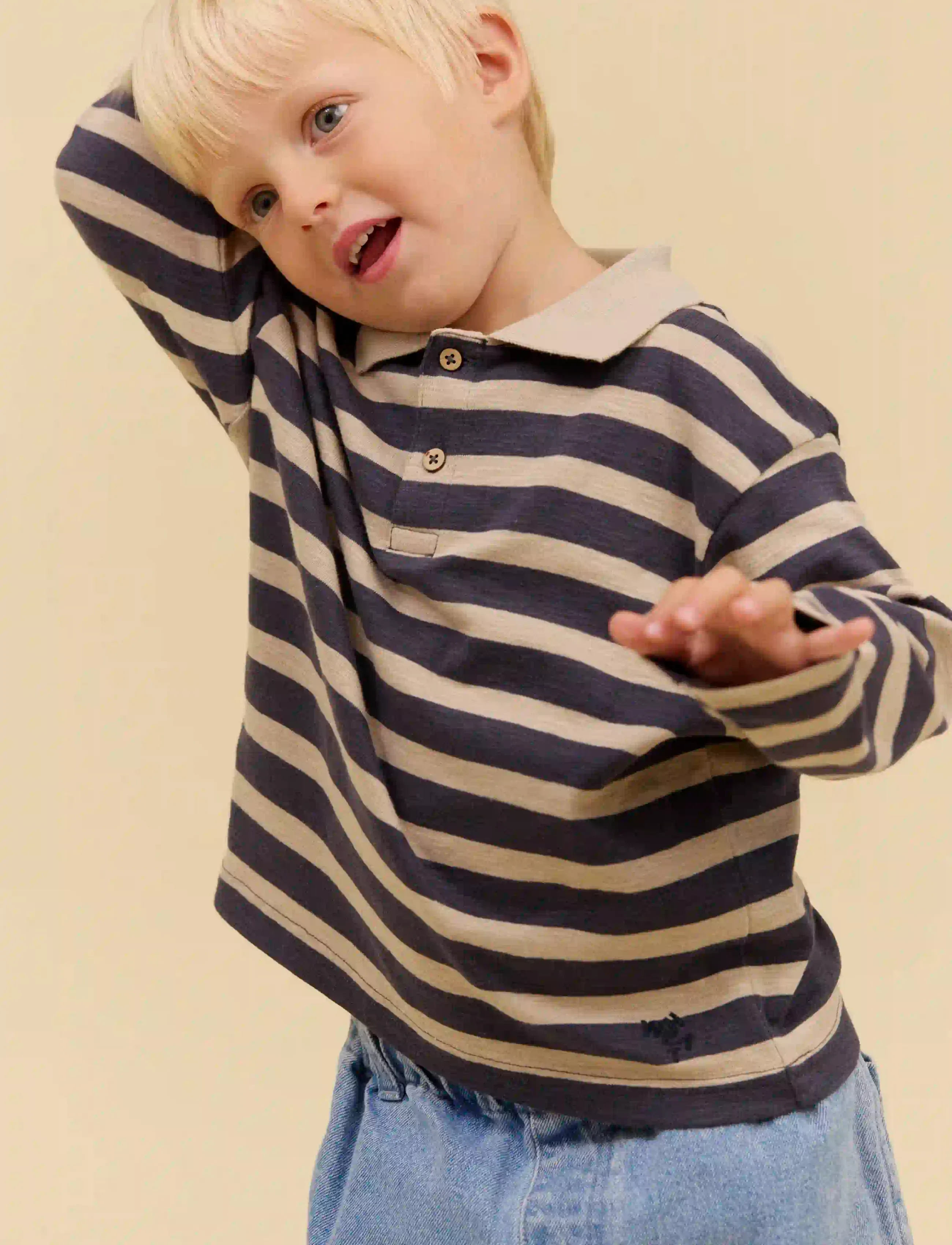 Wheat Polo Shirt L/S Fred, 128, Blue, Polo Skjorter > Langærmede Polo Shirts, Børn