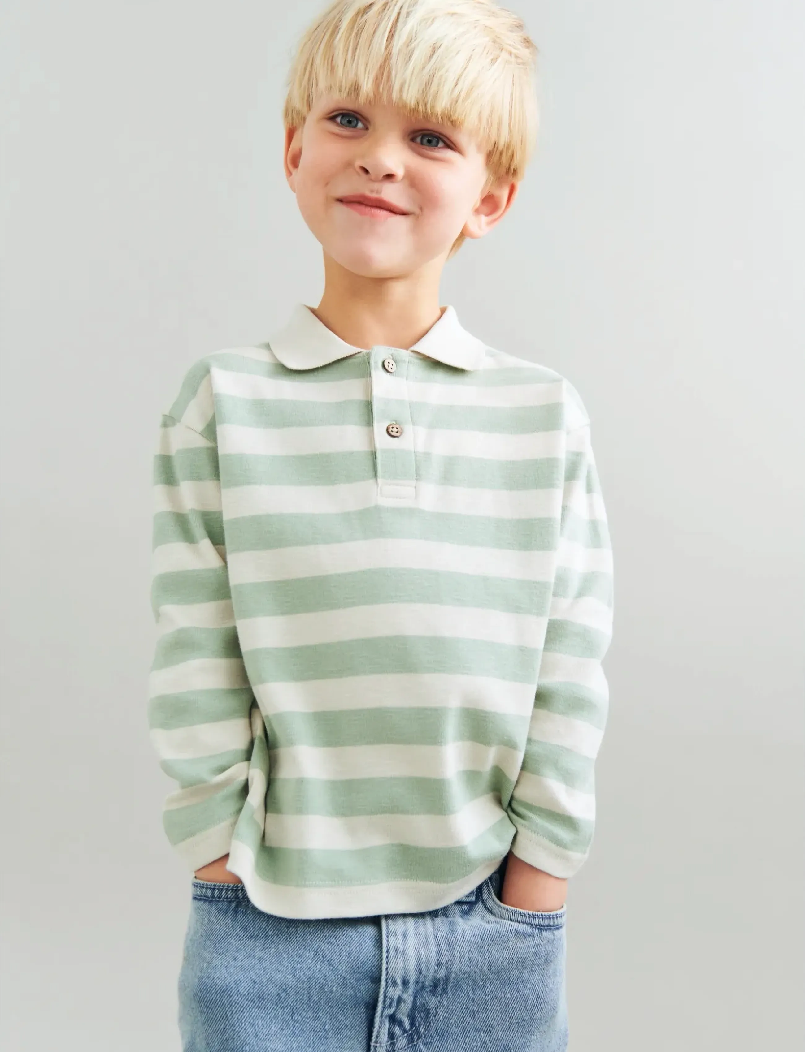 Wheat Polo Shirt L/S Fred - Poloshirts - MINT STRIPE / green