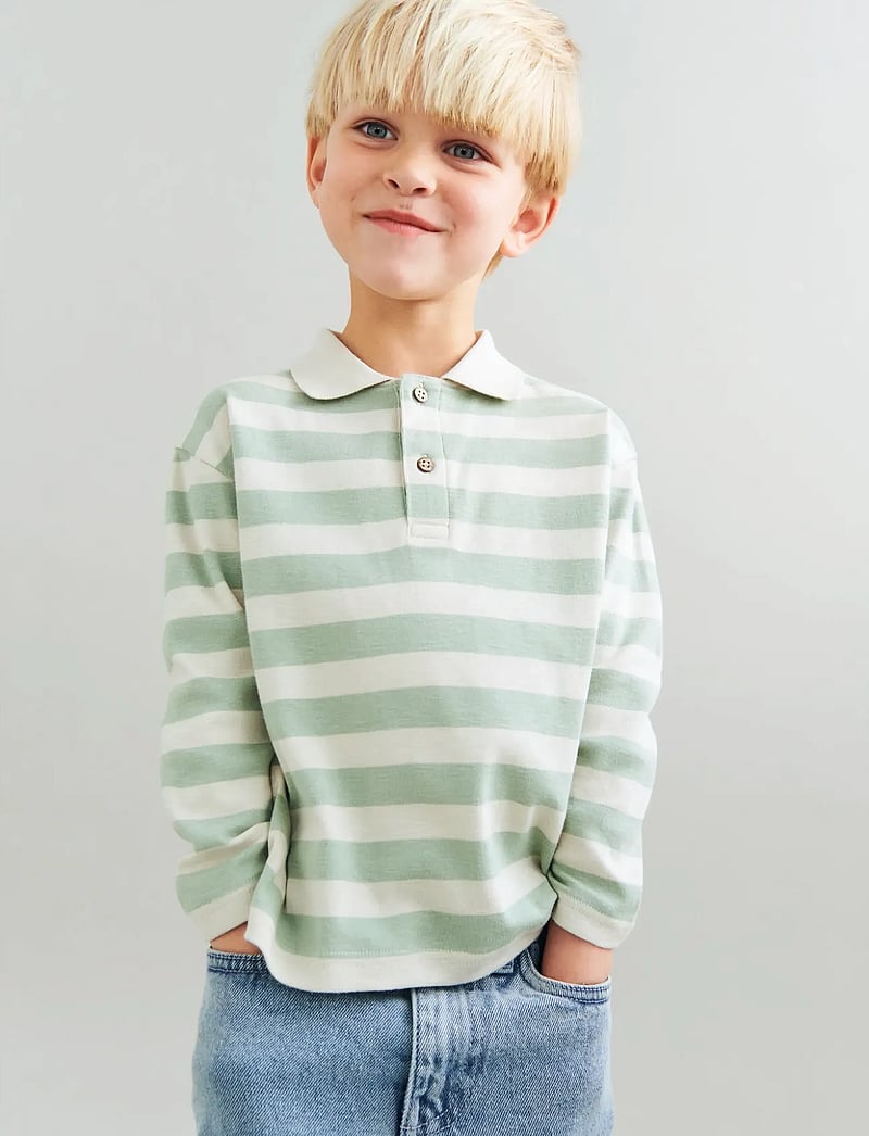 Wheat - Polo Shirt L/S Fred - langärmelig poloshirt - mint stripe - 0