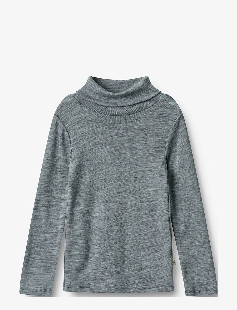Wheat - Wool T-Shirt Roll Neck Aksel - melange grey - 0