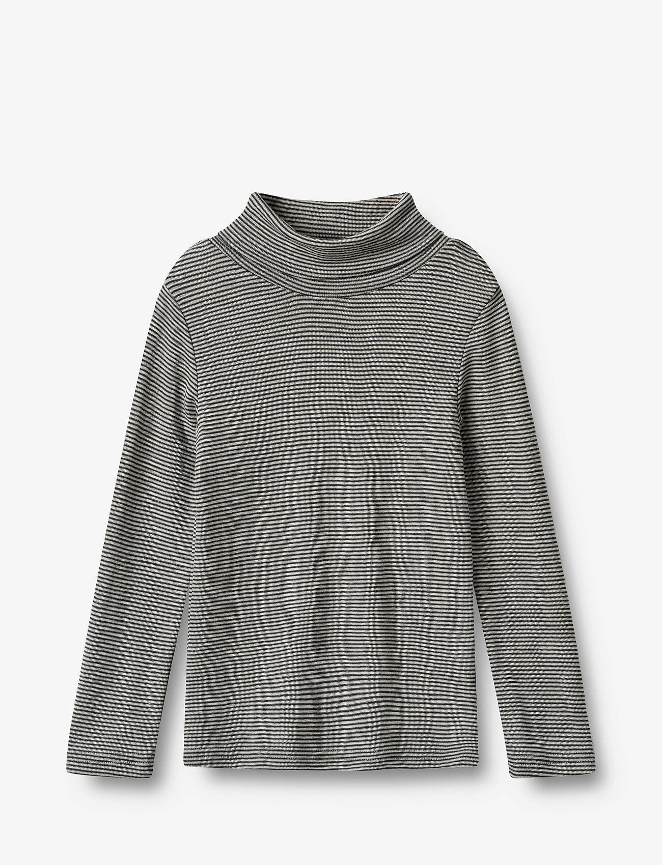 Wheat - Wool T-Shirt Roll Neck Aksel - navy stripe - 0