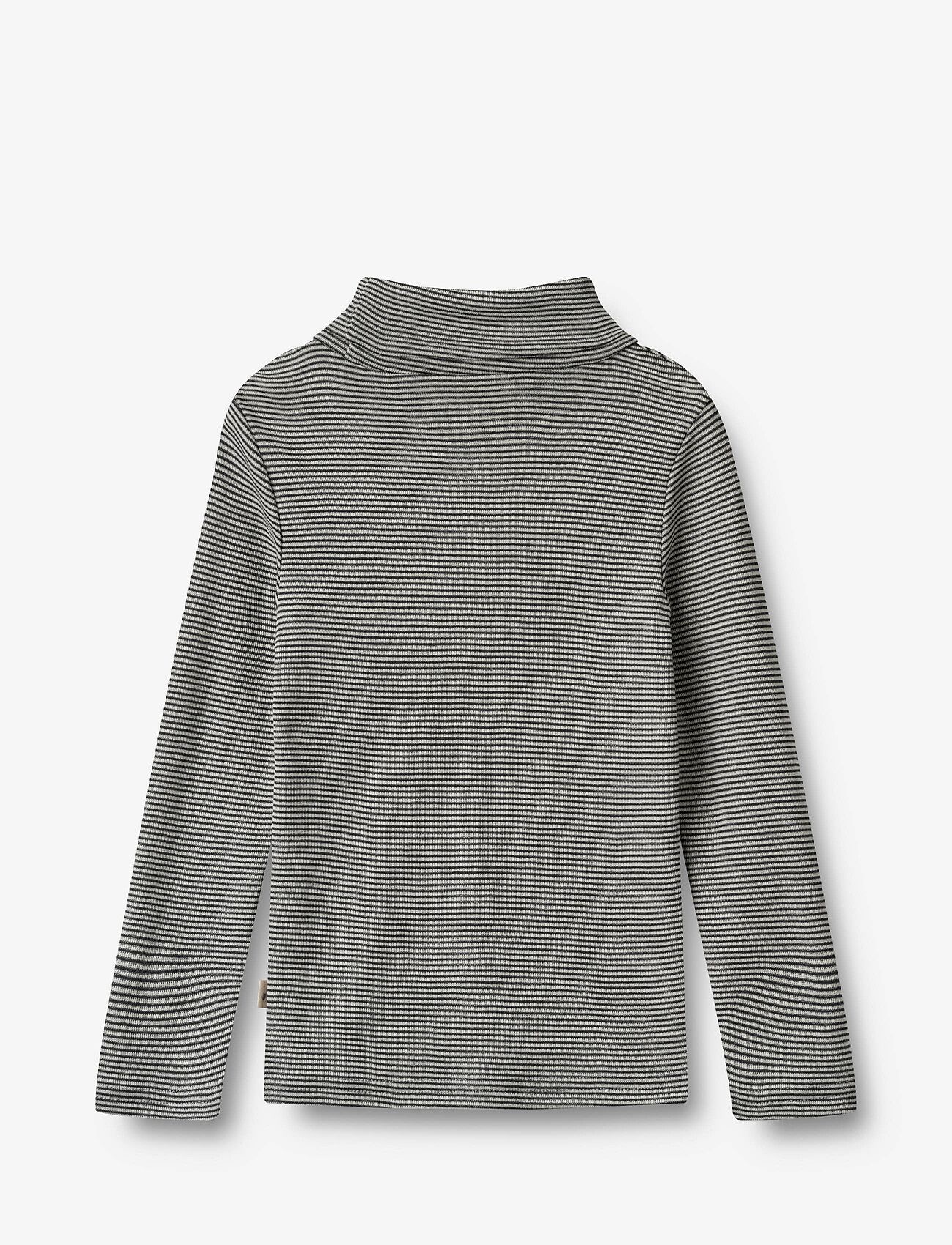 Wheat - Wool T-Shirt Roll Neck Aksel - navy stripe - 1