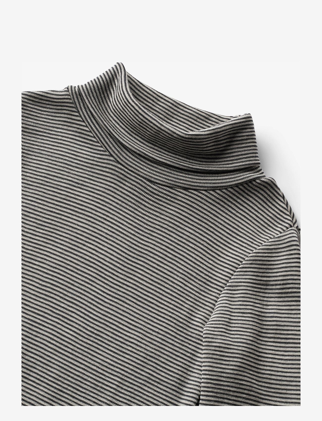 Wheat - Wool T-Shirt Roll Neck Aksel - navy stripe - 2