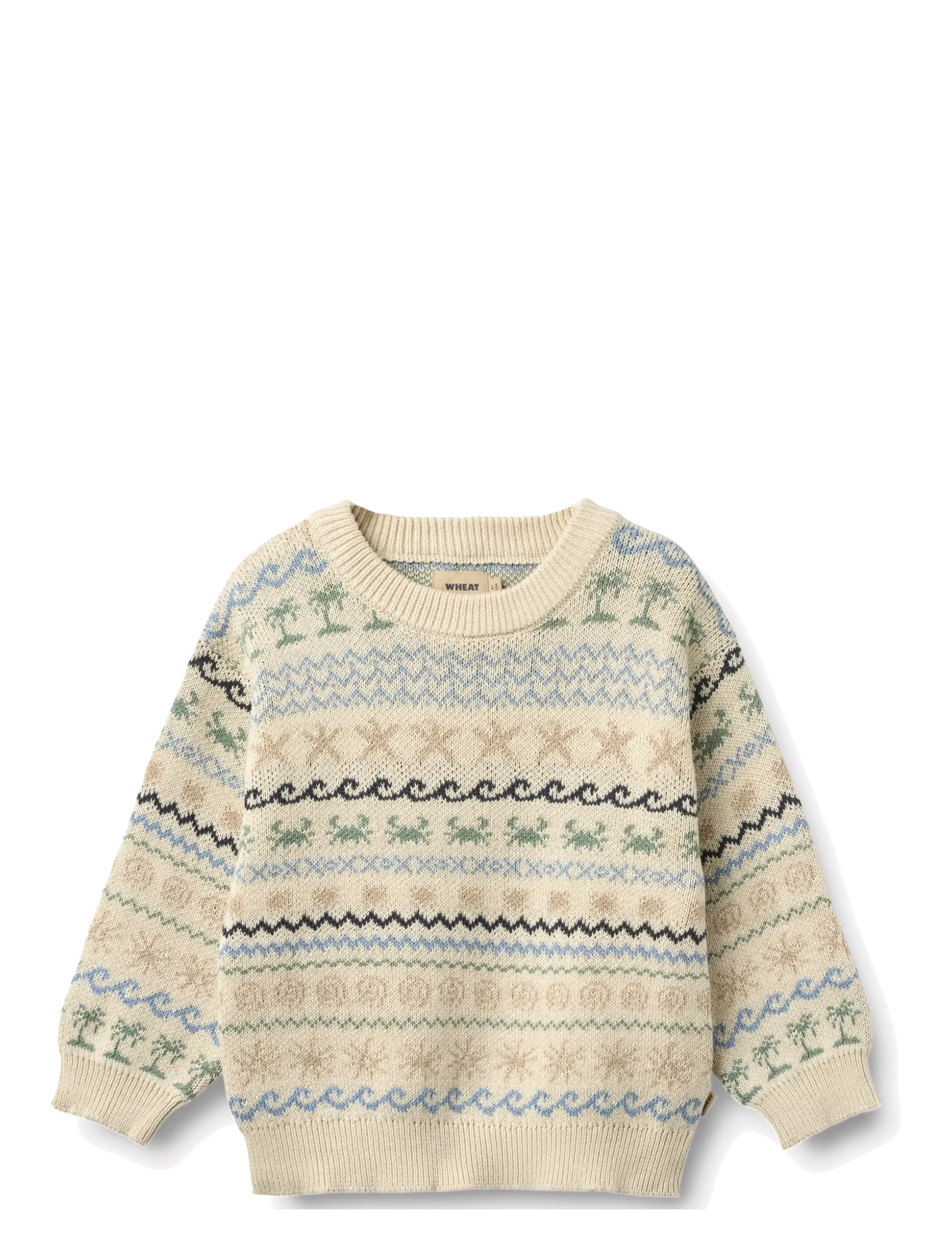 Wheat Jacquard Pullover August, 122, Beige, Strik > Pullovere, Børn
