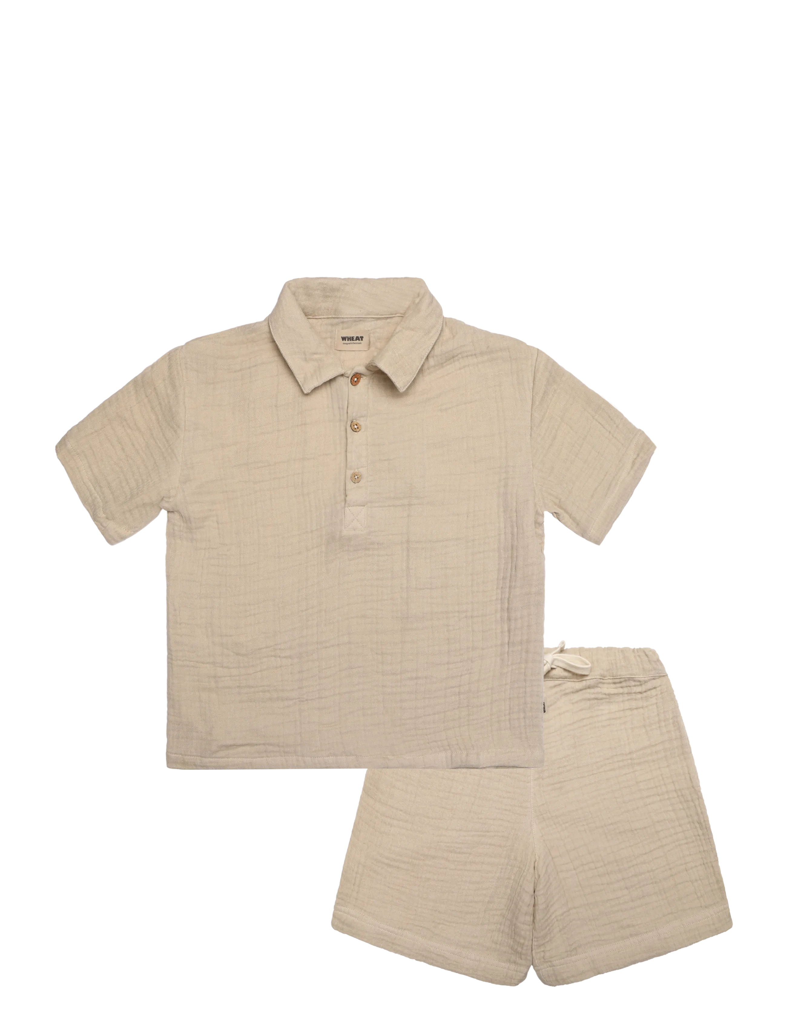 Wheat Set Shirt S/S & Shorts Svend, 98, Beige, Sæt > Sæt Med Kortærmet T-Shirt, Børn