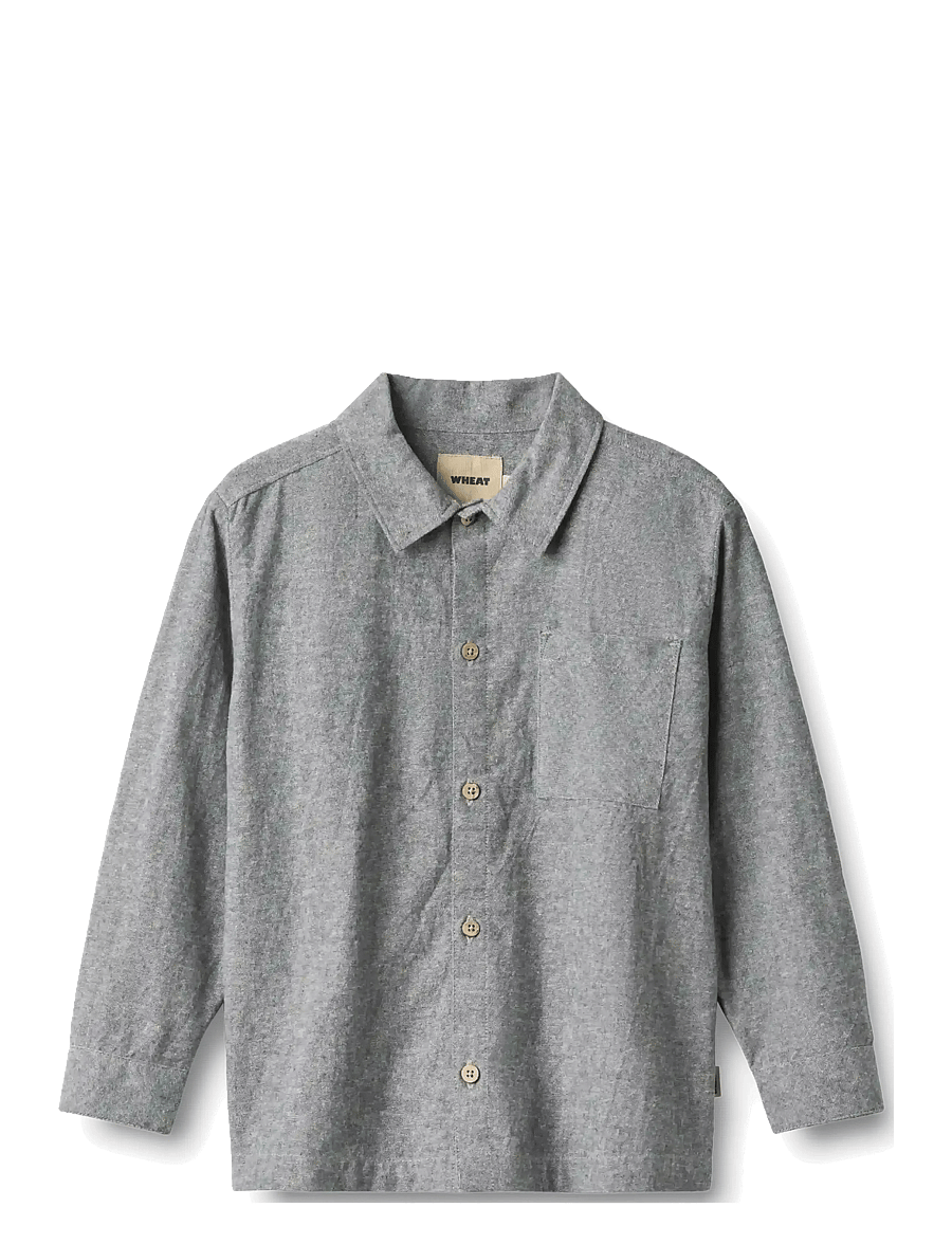 Wheat - Shirt L/S Oscar - langärmlige hemden - dark blue chambray - 0