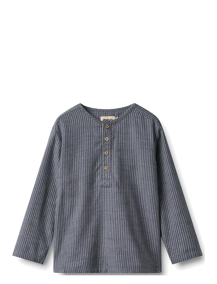 Wheat - Shirt L/S Bjørk - greyblue slub stripe - 0
