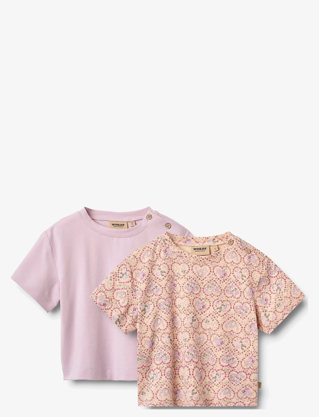 Wheat - 2 T-shirt S/S Ella - kortærmede t-shirts - magenta heart flowers - 0