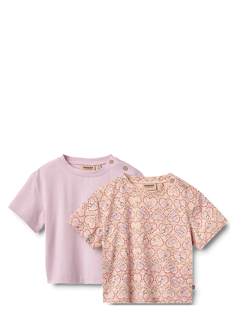 Wheat - 2 T-shirt S/S Ella - kortærmede t-shirts - magenta heart flowers - 0