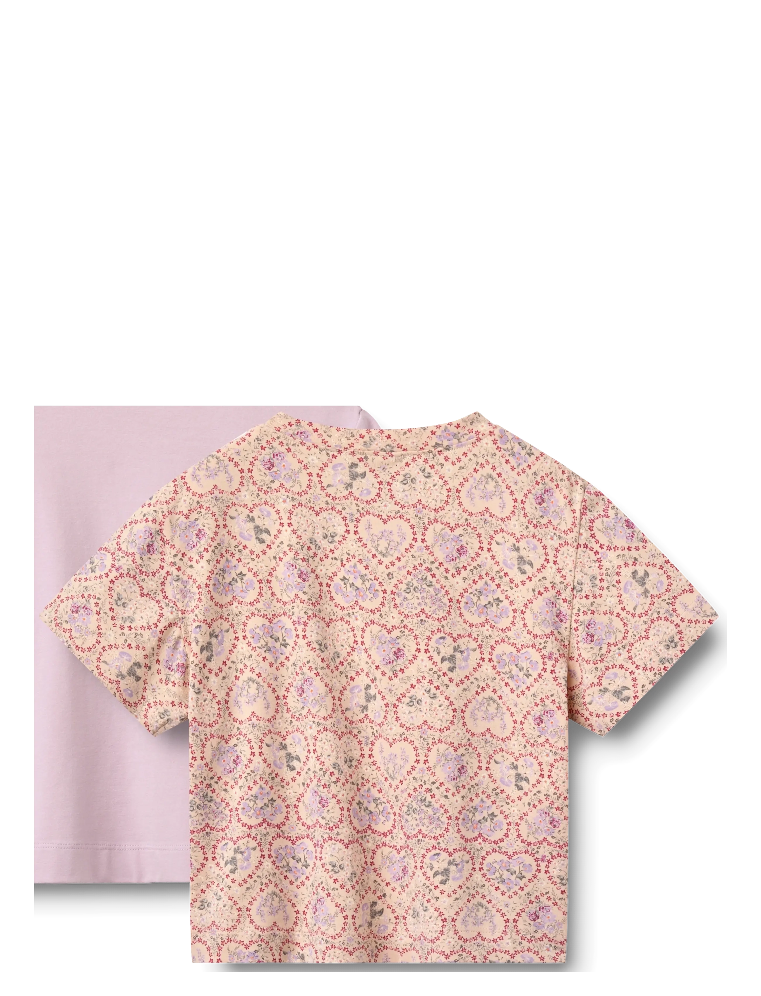 Wheat - 2 T-shirt S/S Ella - short-sleeved t-shirts - magenta heart flowers - 1