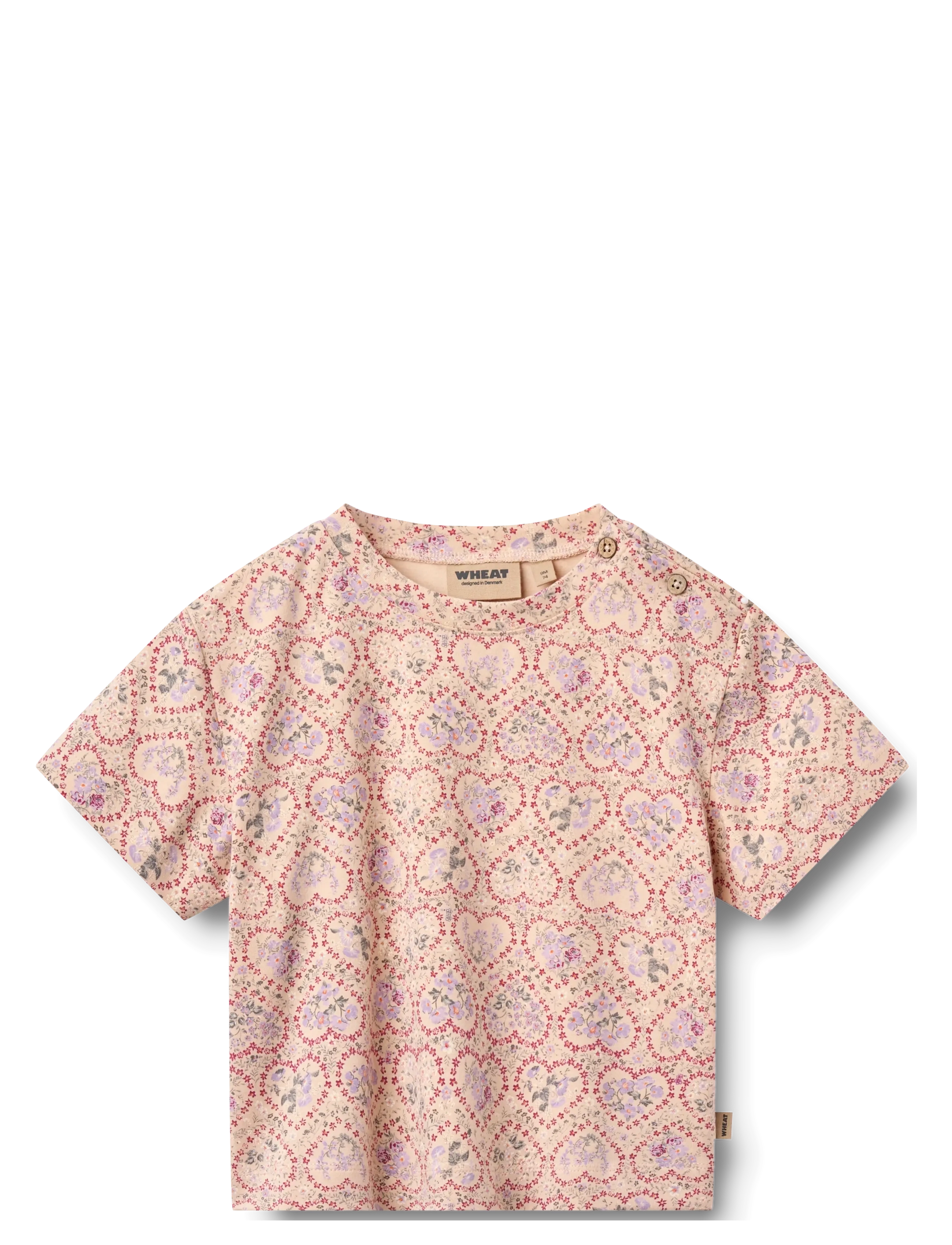 Wheat - 2 T-shirt S/S Ella - short-sleeved t-shirts - magenta heart flowers - 2