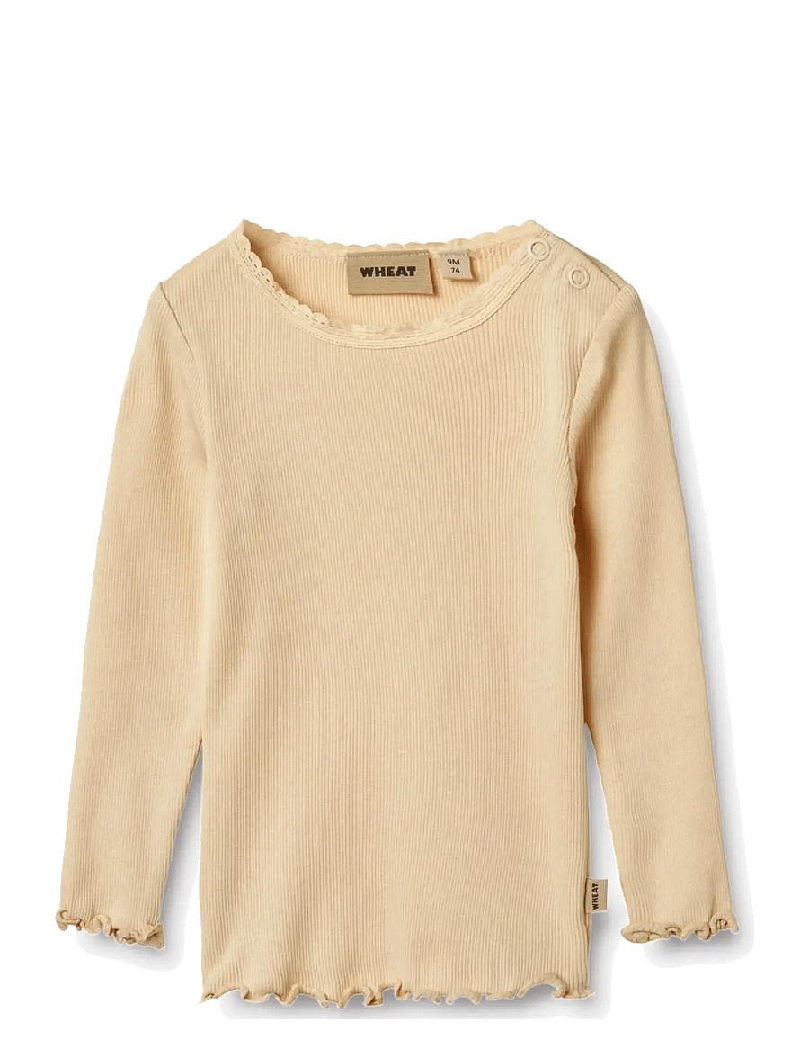 Wheat - Rib T-Shirt L/S Reese - langærmede t-shirts - macadamia - 1