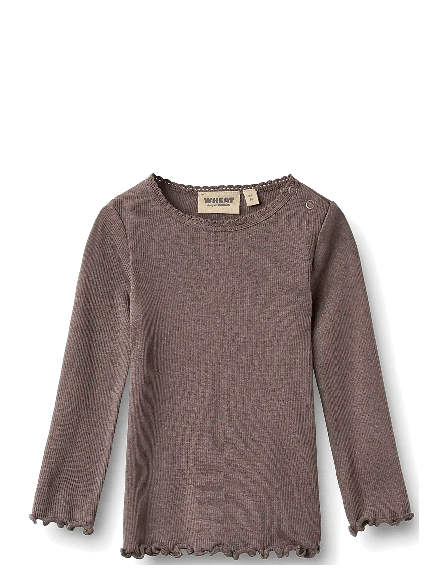 Wheat - Rib T-Shirt L/S Reese - langärmelig - plum truffle - 0