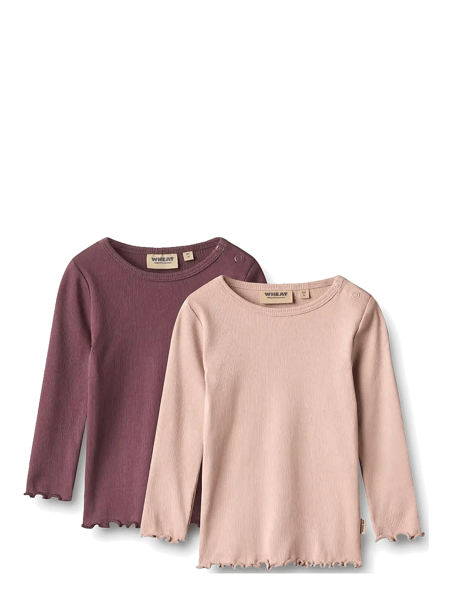 Wheat - 2 Rib T-shirt L/S Ida - langärmelig - eggplant - 0