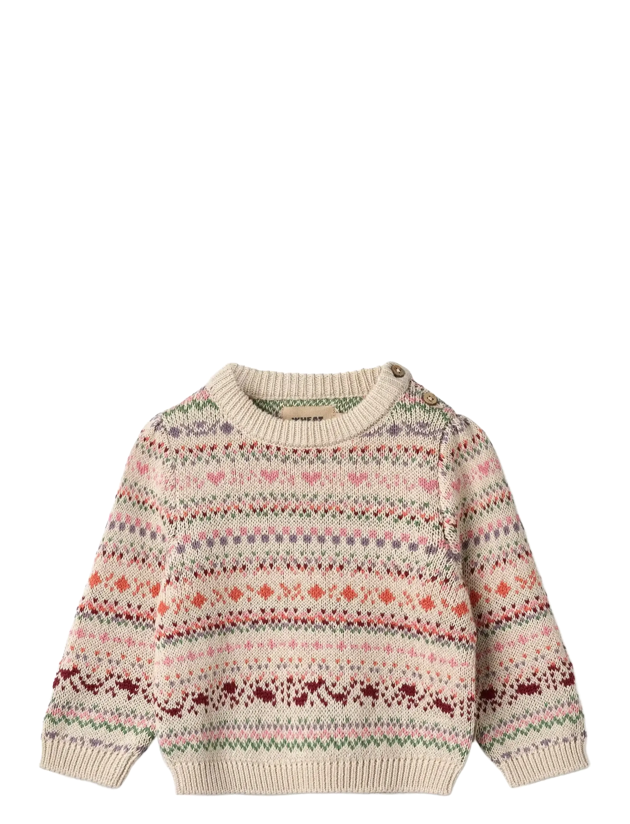 Wheat Jacquard Pullover Olga, 80, Pink, Strik > Pullovere, Børn