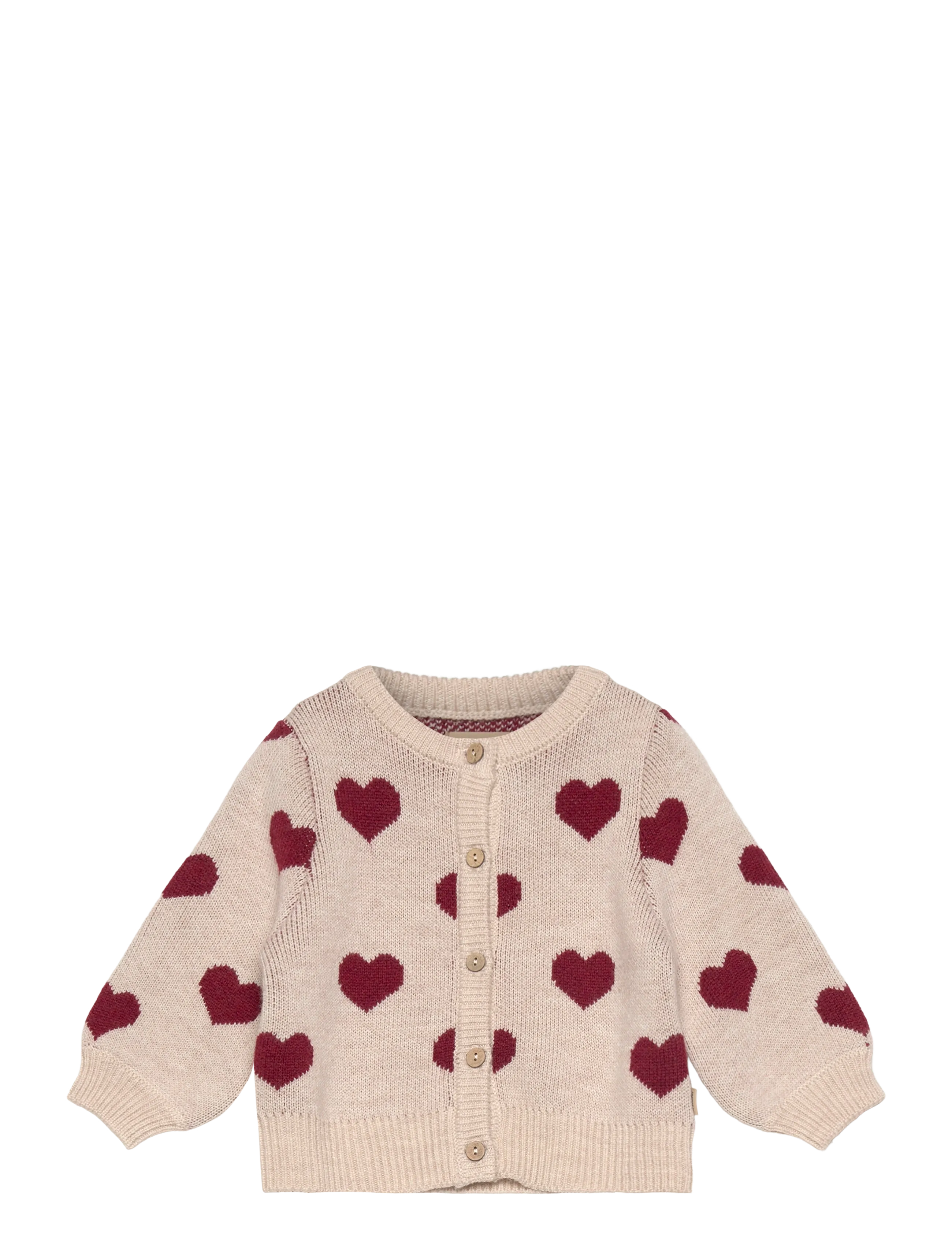 Wheat Jacquard Cardigan Hearts - Strik - OFFWHITE MELANGE / beige