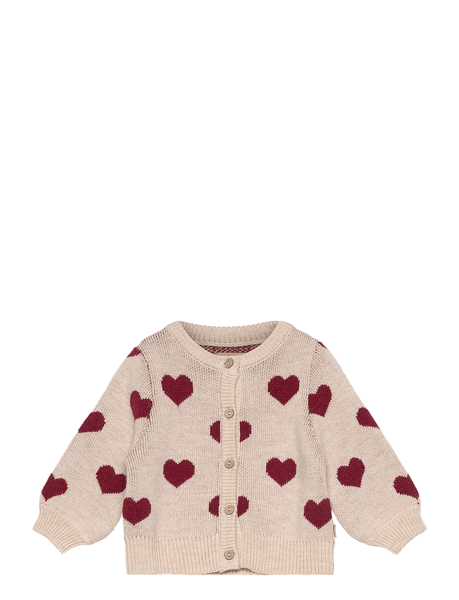 Wheat - Jacquard Cardigan Hearts - cardigans - offwhite melange - 0