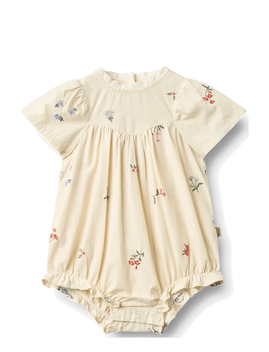 Wheat - Romper Margit - kortermede bodyer - ivory embroidery flowers - 0
