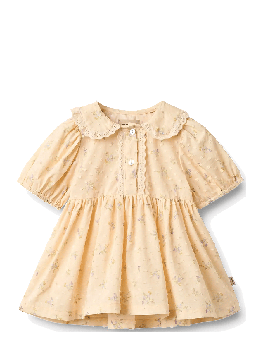 Wheat - Dress S/S Adele - kūdikių suknelės trumpomis rankovėmis - barely apricot flowers - 1