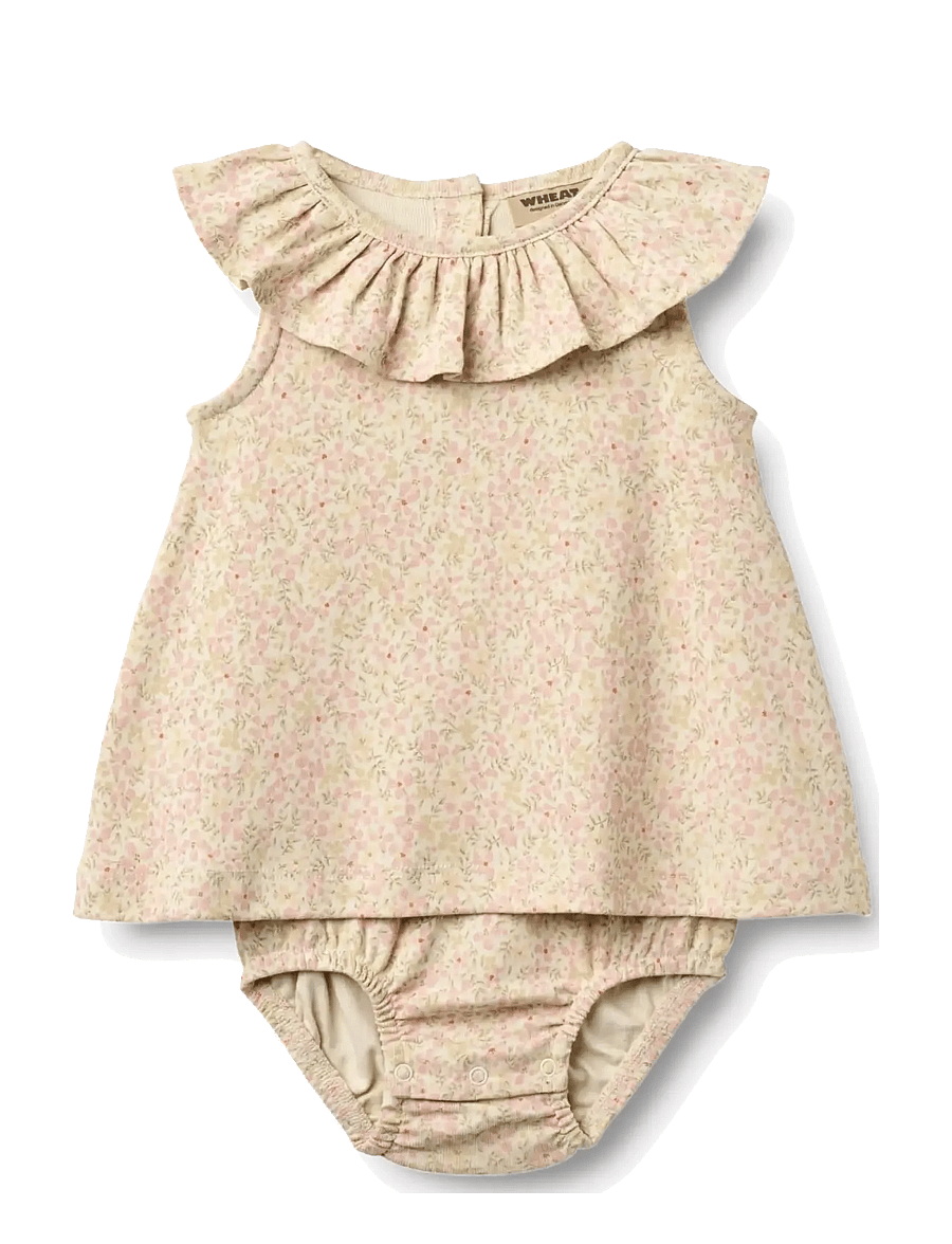 Wheat - Jersey Dress Suit Ingeborg - varrukateta beebi kleidid - coral flowers - 0