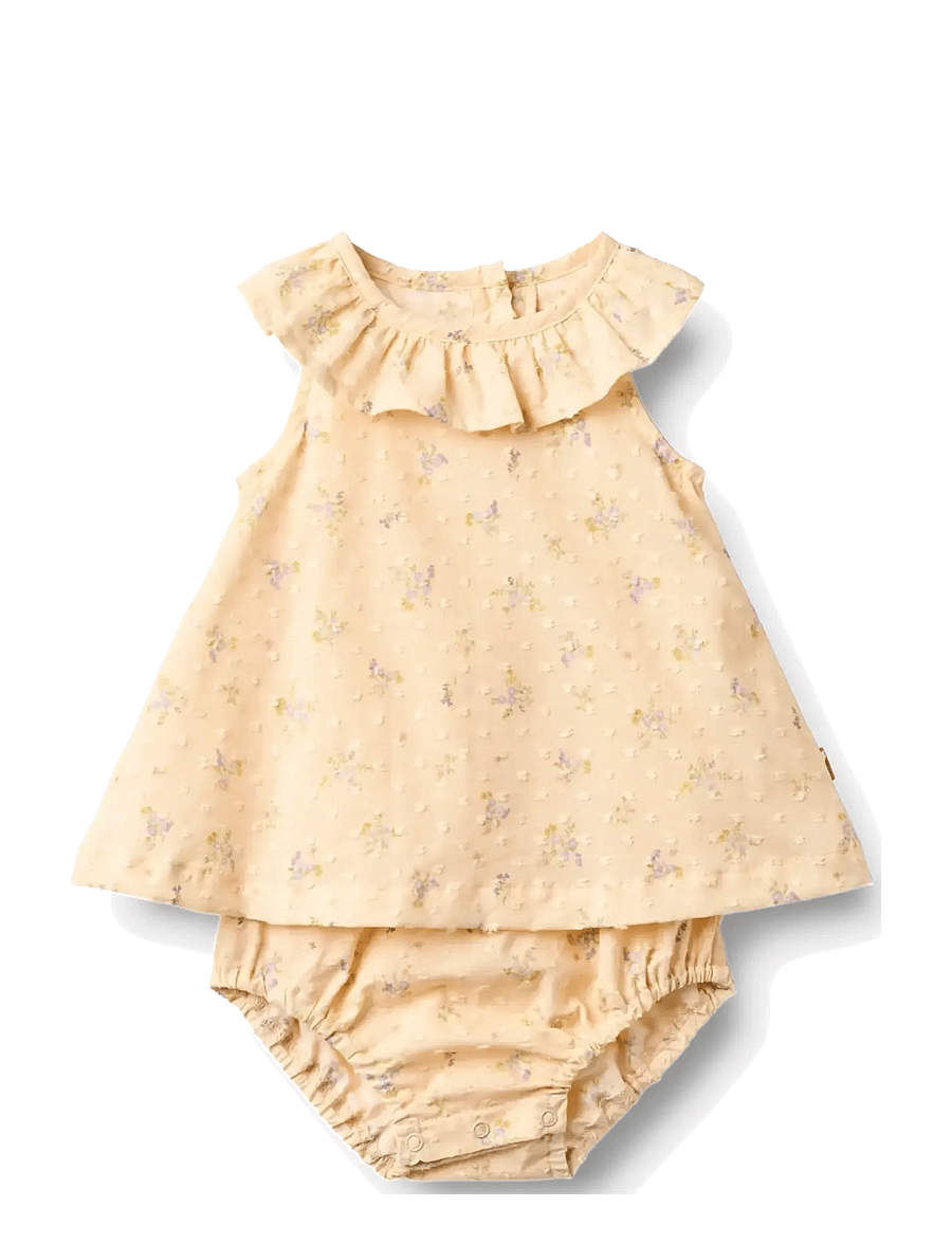 Wheat - Dress Suit Ingeborg - varrukateta beebi kleidid - barely apricot flowers - 0