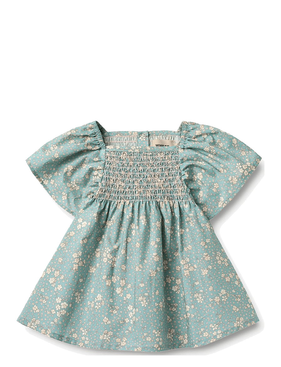 Wheat - Dress S/S Elva - kortärmade babyklänningar - spring lake flowers - 0