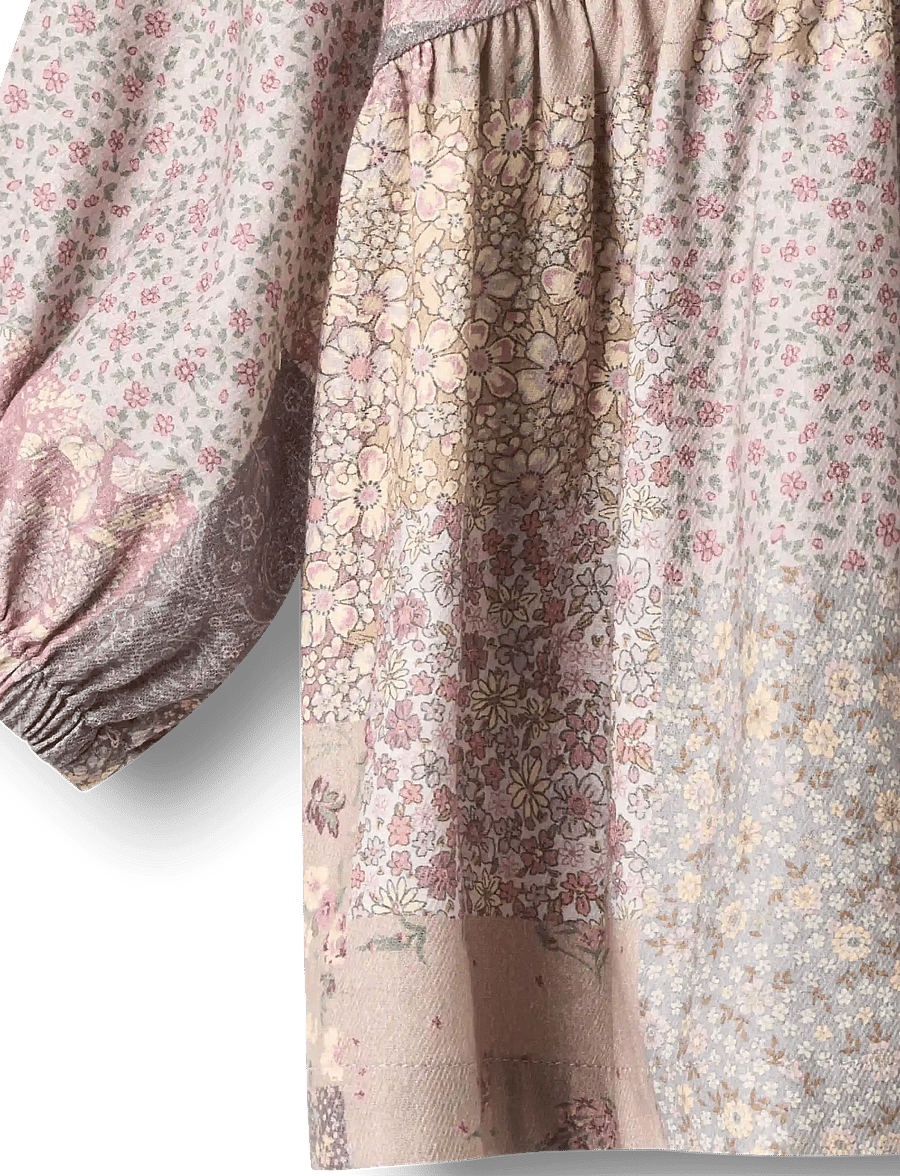 Wheat - Dress L/S Herdis - långärmade babyklänningar - patchwork flowers - 5