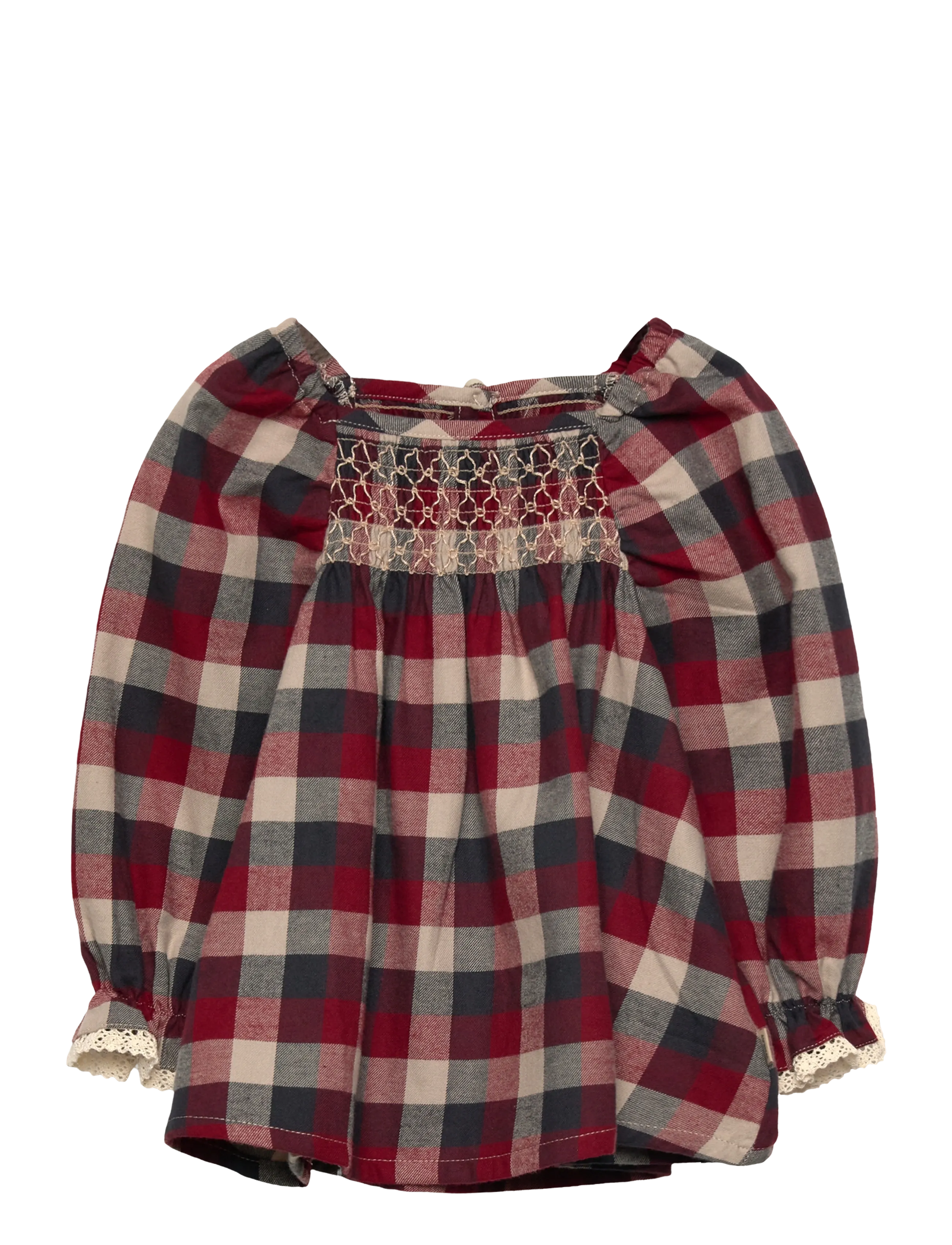Wheat Dress L/S Lace Bella - Klänningar & Kjolar - RED BLUE CHECK / red